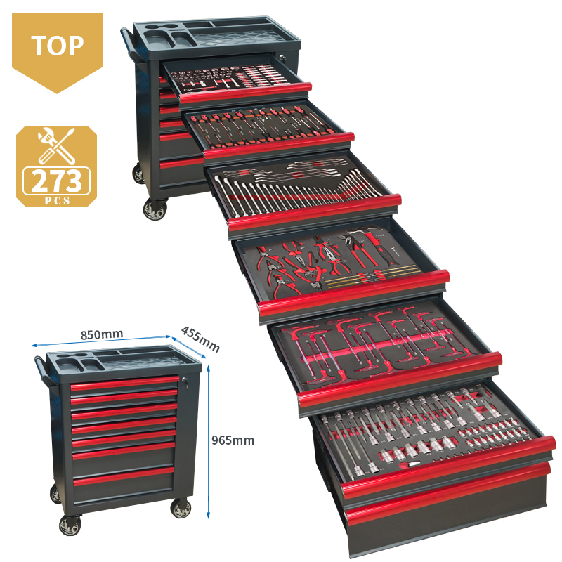 Tools Trolley For Workshop - 7-laden gereedschapswagen met 273-delige EVA schuim
