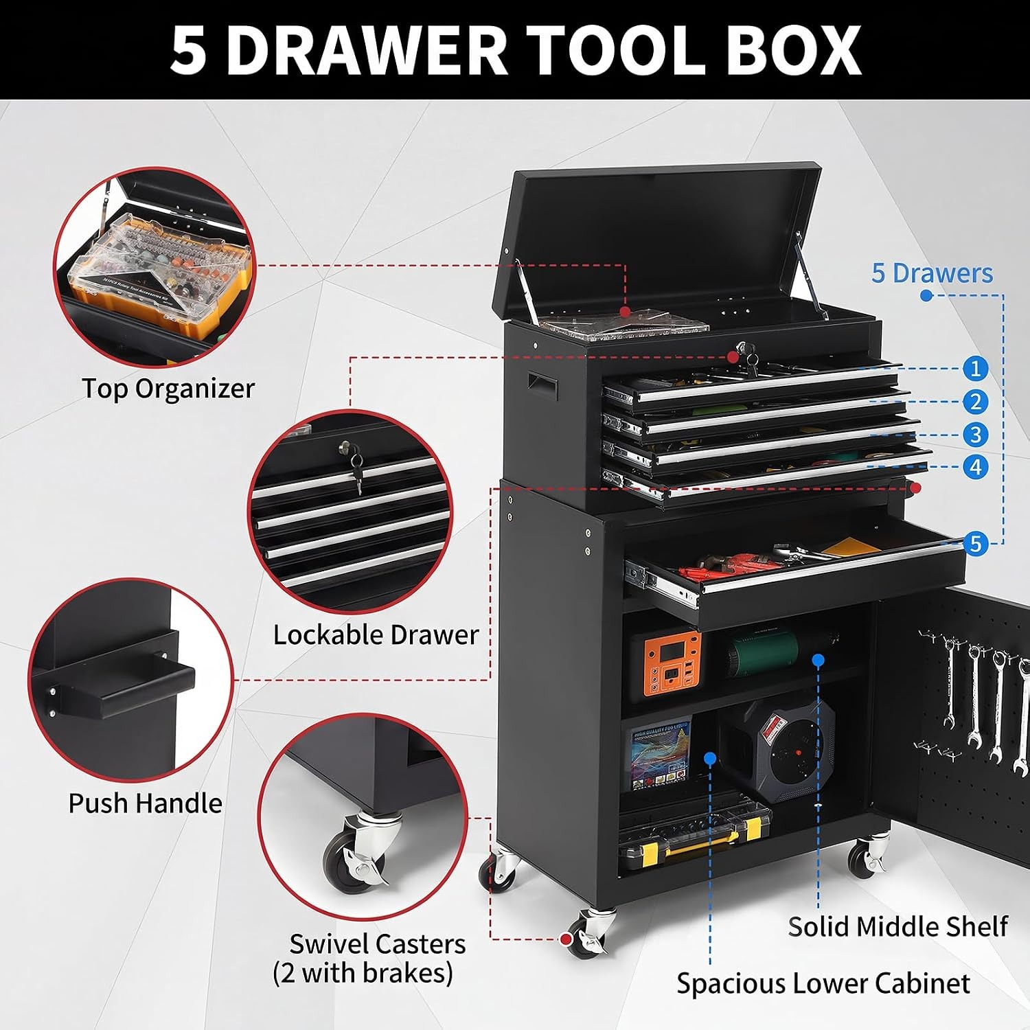 5-laden rolbare gereedschapska - Tools Trolley For Workshop recensie en prijs
