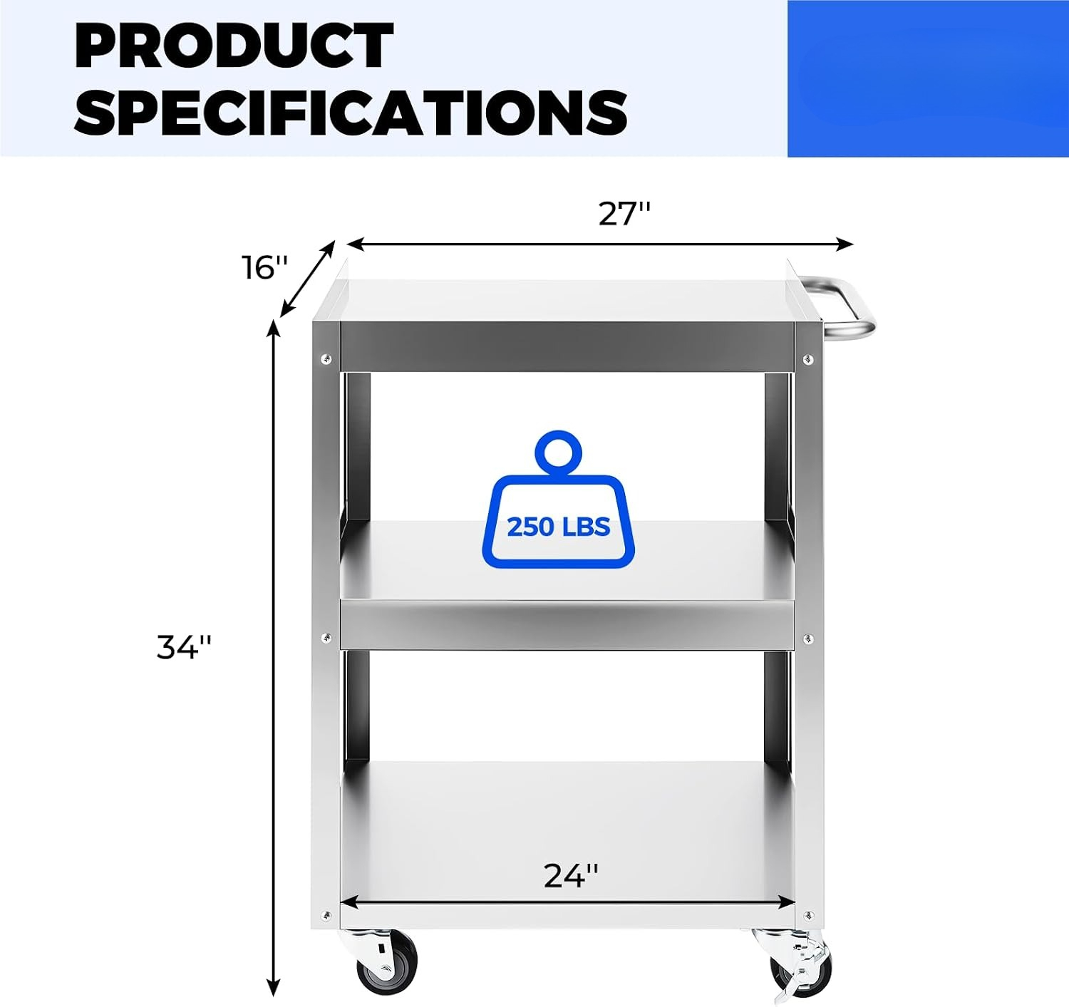 3-laags roestvrijstalen rolwag - Tools Trolley For Workshop recensie en prijs