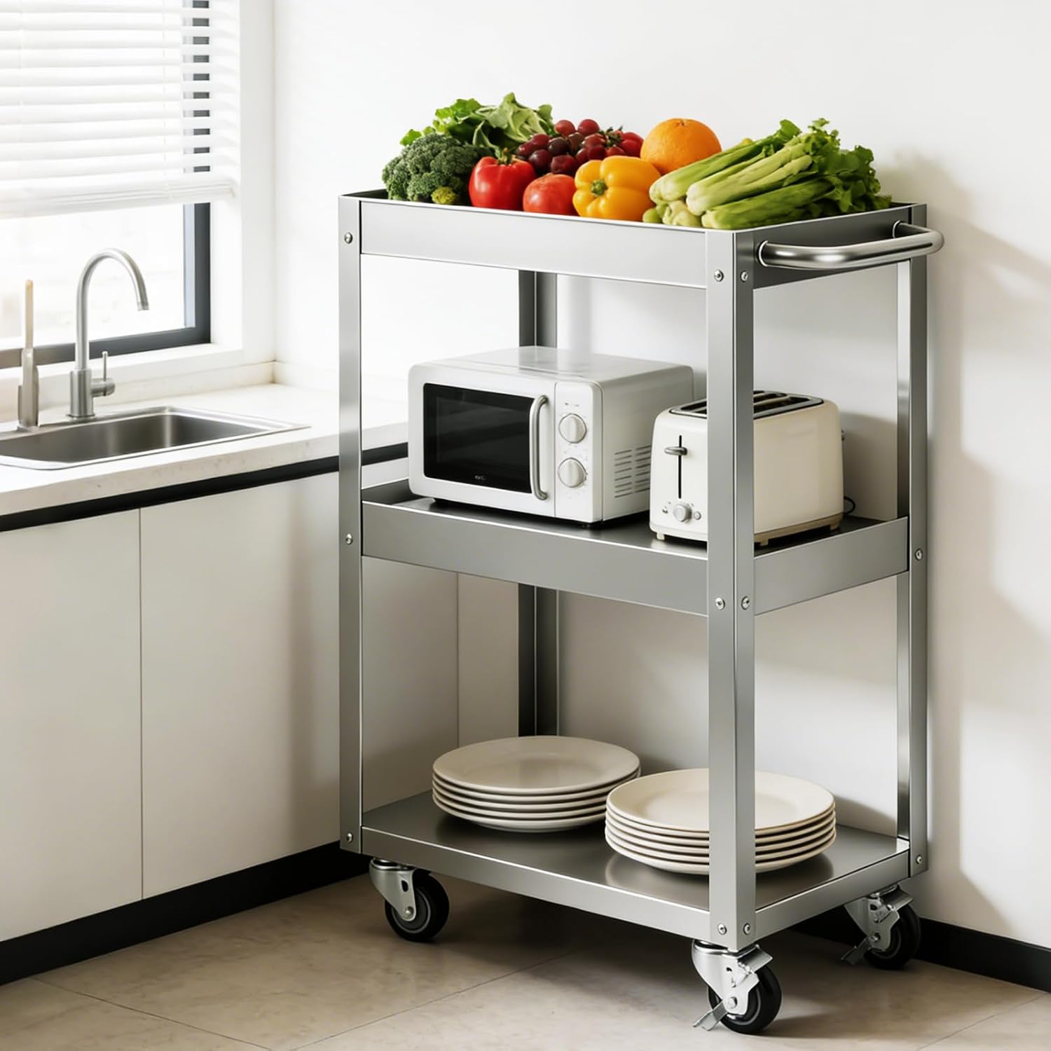 3-laags roestvrijstalen rolwag - Tools Trolley For Workshop recensie en prijs